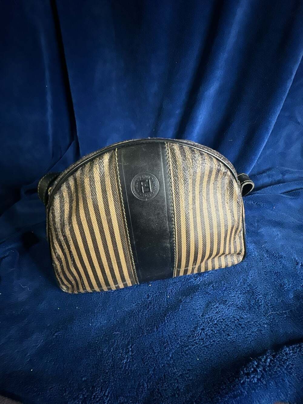 Vintage Fendi Roma 1925 Pequin Striped Coated Canvas Crossbody Bag